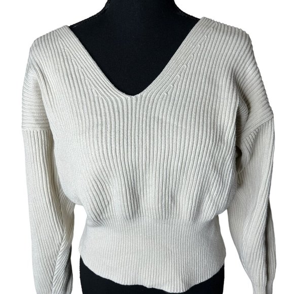 Free People Women's‎ Cream Knit V-Neck Sweater Sz XS - Picture 1 of 6